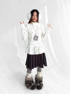 Tears Star Stripe Ruffle High Neck Stretch Top OL2208