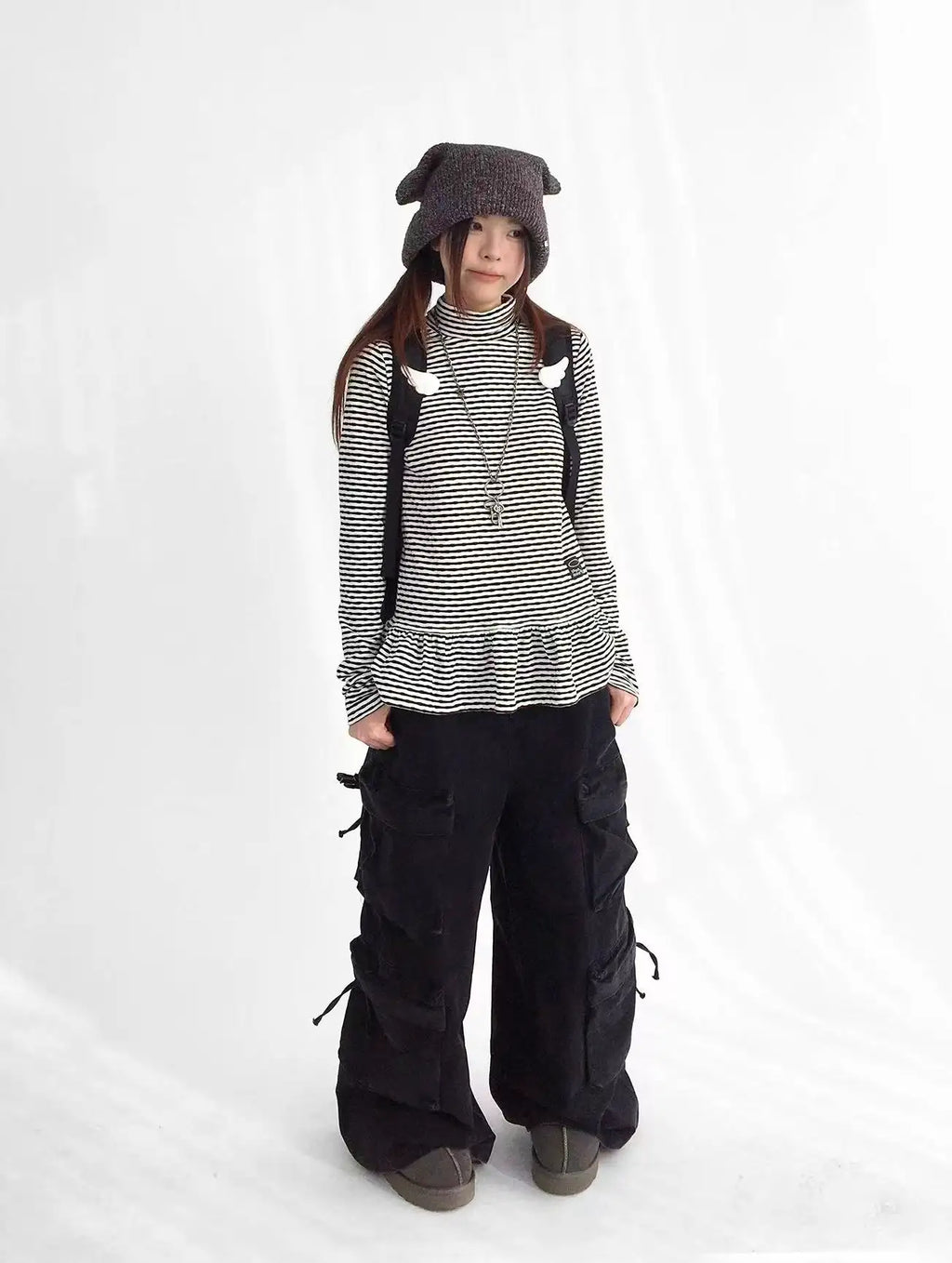 Tears Star Stripe Ruffle High Neck Stretch Top OL2208