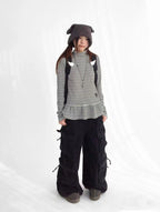 Tears Star Stripe Ruffle High Neck Stretch Top OL2208