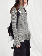 Tears Star Stripe Ruffle High Neck Stretch Top OL2208