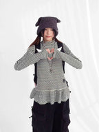 Tears Star Stripe Ruffle High Neck Stretch Top OL2208