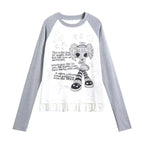 Retro Contrast Lace Trim Relaxed Long Sleeve Top OL2210