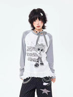 Retro Contrast Lace Trim Relaxed Long Sleeve Top   oliviroa オリヴィオラ