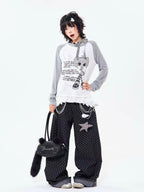 Retro Contrast Lace Trim Relaxed Long Sleeve Top OL2210