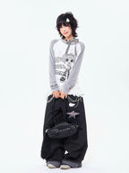 Retro Contrast Lace Trim Relaxed Long Sleeve Top OL2210