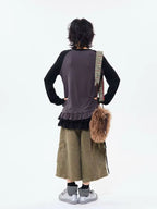 Retro Contrast Lace Trim Relaxed Long Sleeve Top OL2210