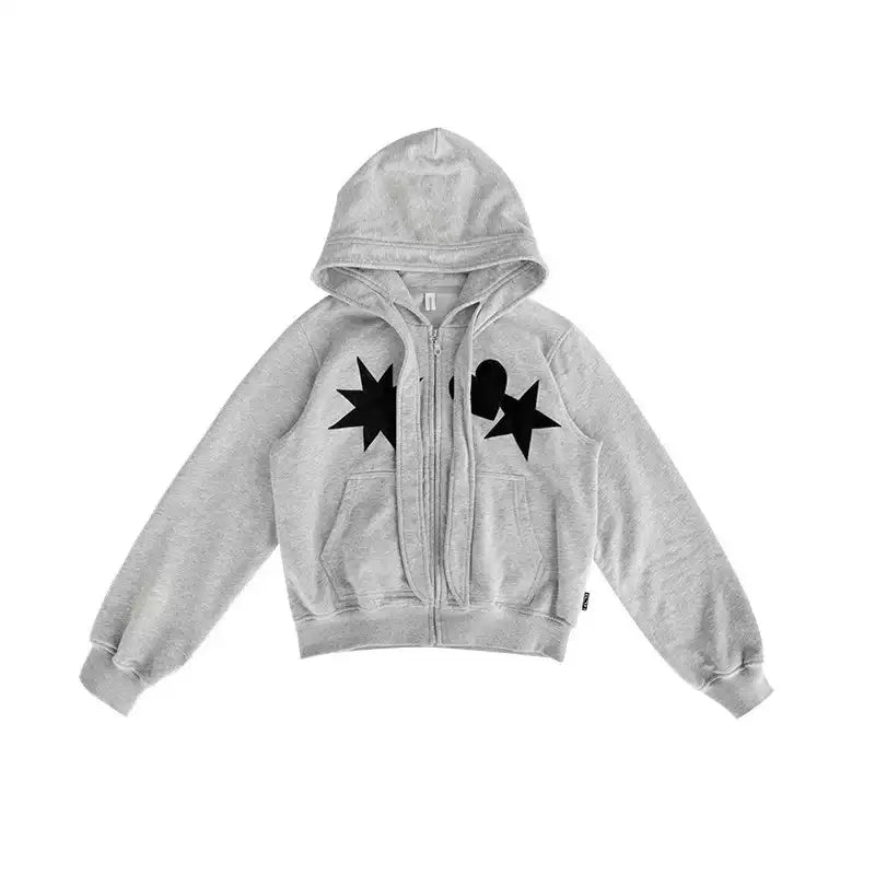 Geometric Patch Tie Hooded Cropped Top OL2211