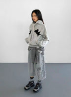 Geometric Patch Tie Hooded Cropped Top OL2211