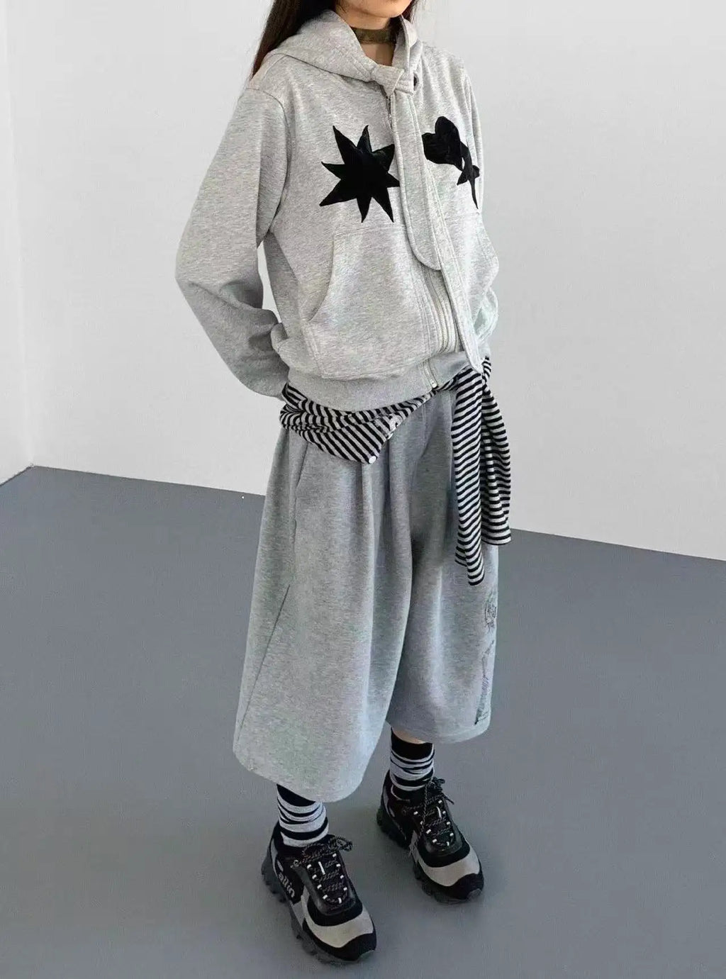 Geometric Patch Tie Hooded Cropped Top OL2211