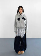 Geometric Patch Tie Hooded Cropped Top OL2211