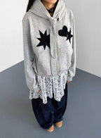 Geometric Patch Tie Hooded Cropped Top OL2211