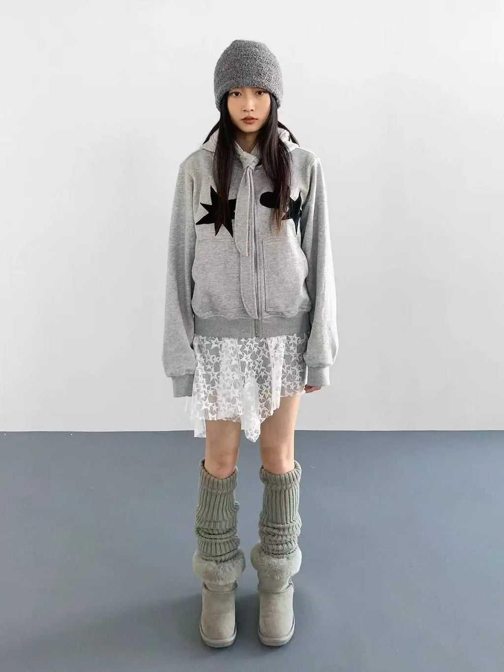 Geometric Patch Tie Hooded Cropped Top OL2211