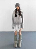 Geometric Patch Tie Hooded Cropped Top OL2211