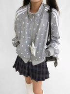 Polka Dot Stand Collar Oversized Sport Jacket OL2212