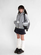 Polka Dot Stand Collar Oversized Sport Jacket OL2212