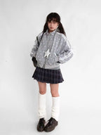 Polka Dot Stand Collar Oversized Sport Jacket OL2212