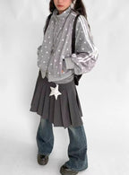 Polka Dot Stand Collar Oversized Sport Jacket OL2212