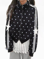 Polka Dot Stand Collar Oversized Sport Jacket OL2212