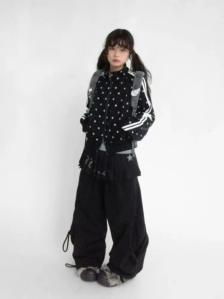 Polka Dot Stand Collar Oversized Sport Jacket OL2212