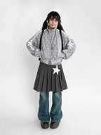 Polka Dot Stand Collar Oversized Sport Jacket OL2212