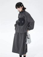 Cat Embroidered Lace Collar Drawstring Windbreaker OL2213