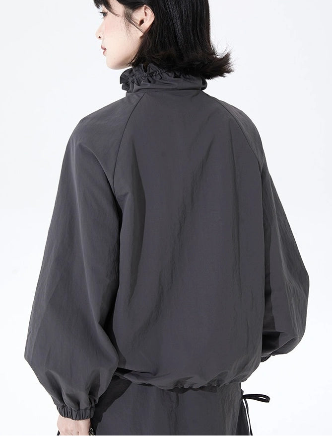 Cat Embroidered Lace Collar Drawstring Windbreaker OL2213