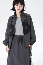 Cat Embroidered Lace Collar Drawstring Windbreaker OL2213