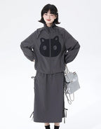 Cat Embroidered Lace Collar Drawstring Windbreaker OL2213