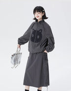 Cat Embroidered Lace Collar Drawstring Windbreaker OL2213