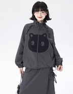 Cat Embroidered Lace Collar Drawstring Windbreaker   oliviroa オリヴィオラ