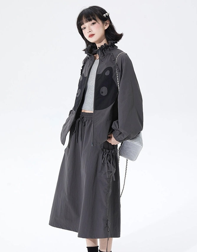 Cat Embroidered Lace Collar Drawstring Windbreaker OL2213