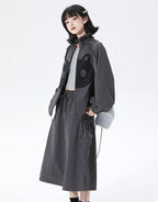 Cat Embroidered Lace Collar Drawstring Windbreaker OL2213