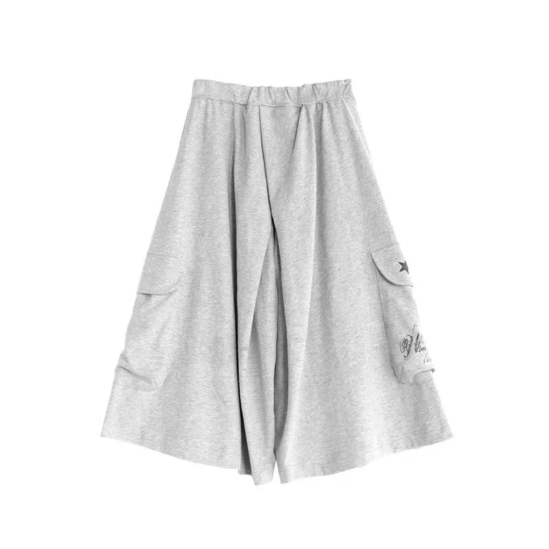 Printed Skort Wide Leg Cropped Cargo Pants OL2214