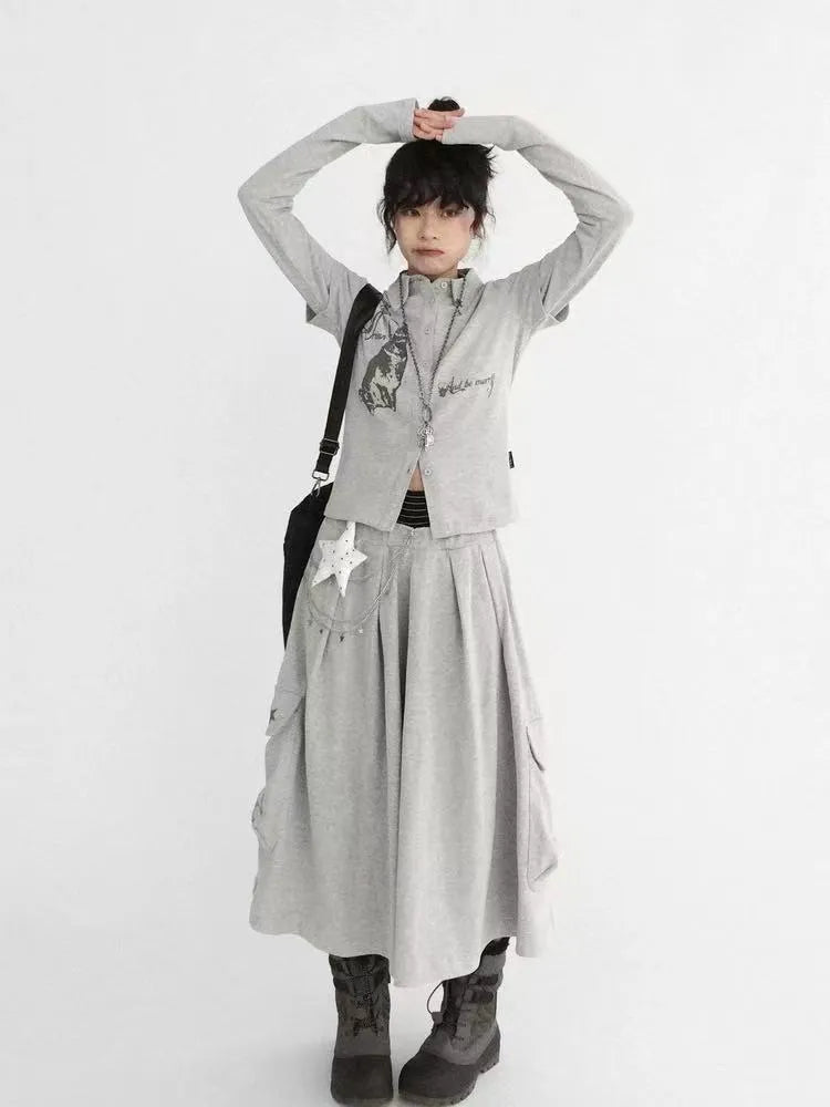 Printed Skort Wide Leg Cropped Cargo Pants OL2214