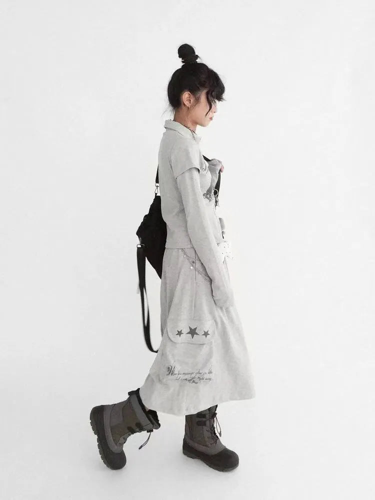 Printed Skort Wide Leg Cropped Cargo Pants OL2214