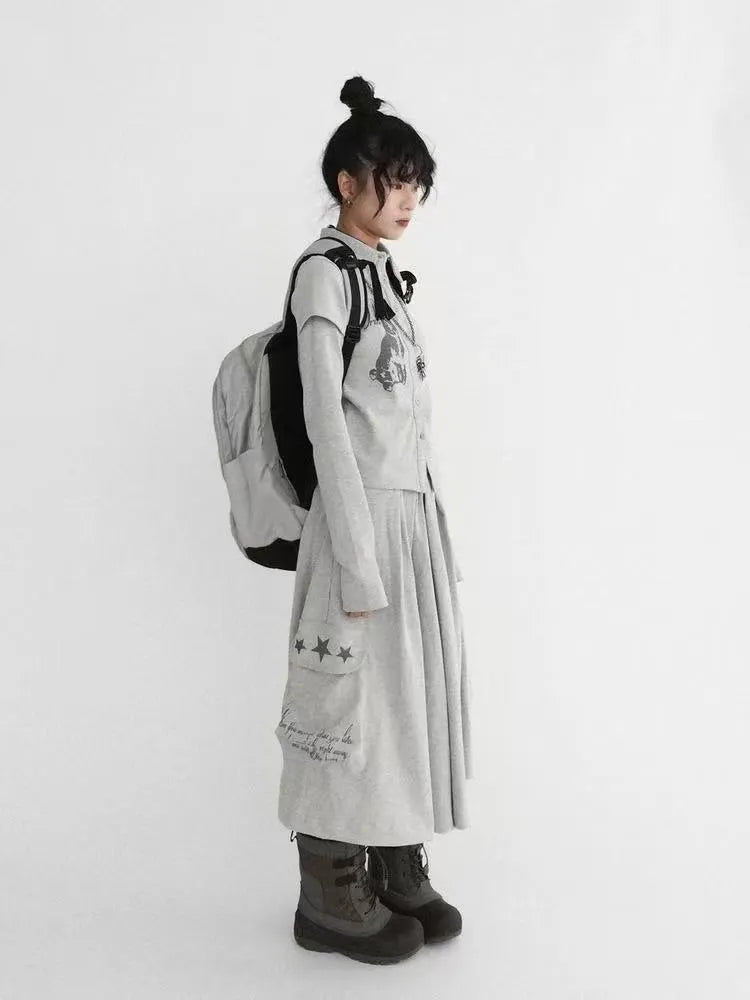 Printed Skort Wide Leg Cropped Cargo Pants OL2214