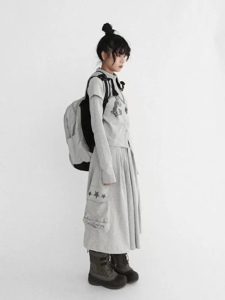 Layered Collar Bunny Print Slim Top OL2215