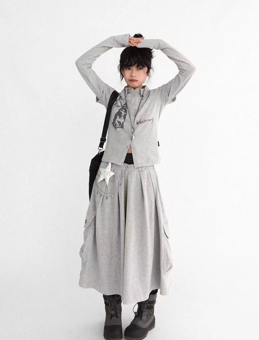 Layered Collar Bunny Print Slim Top OL2215