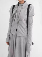 Layered Collar Bunny Print Slim Top OL2215