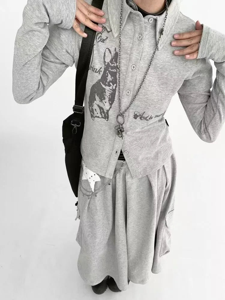 Layered Collar Bunny Print Slim Top OL2215