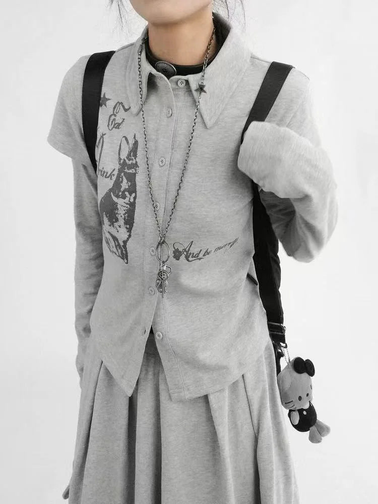 Layered Collar Bunny Print Slim Top   oliviroa オリヴィオラ