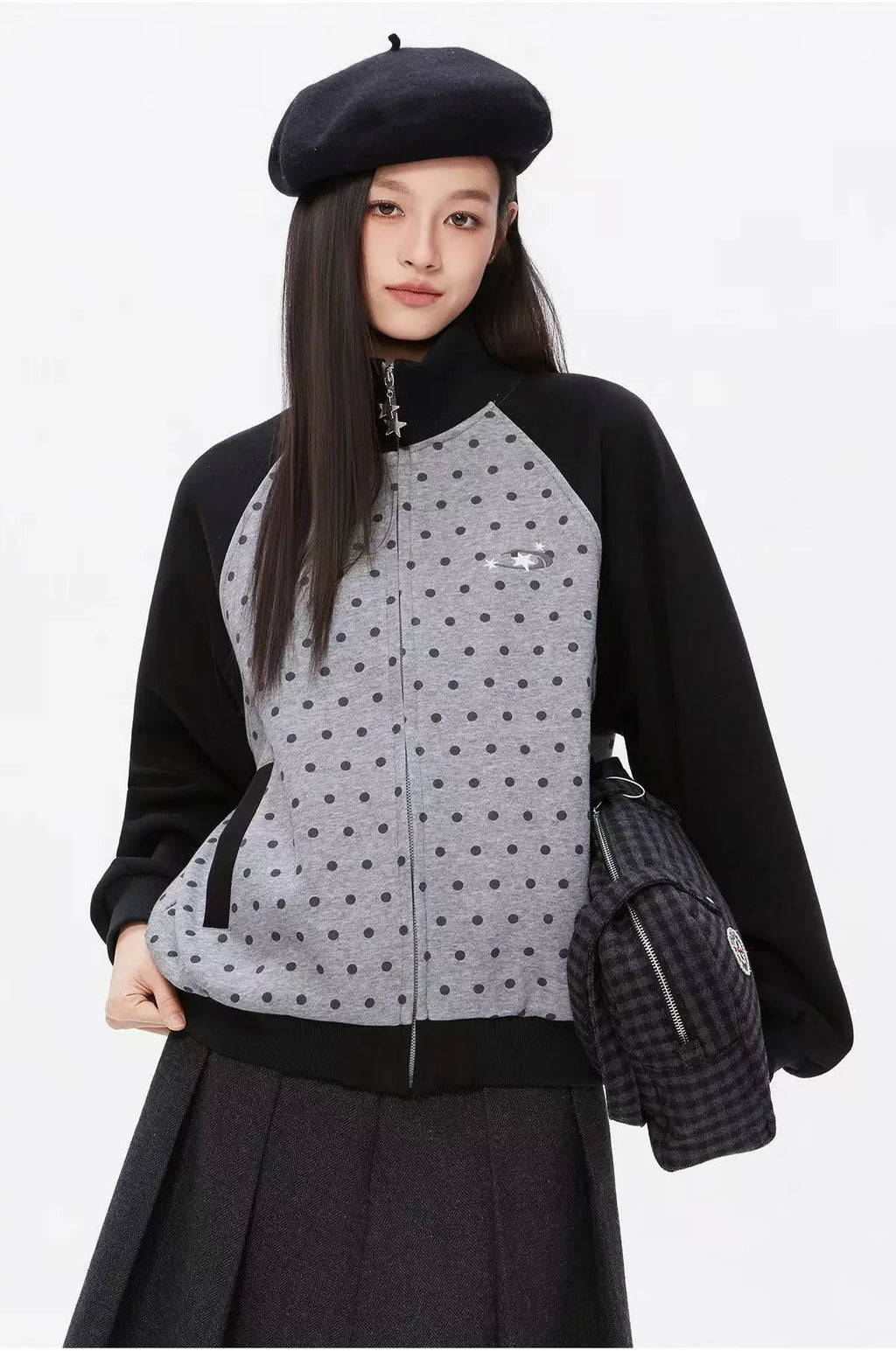 Polka Dot Zip Sweat Jacket OL2217