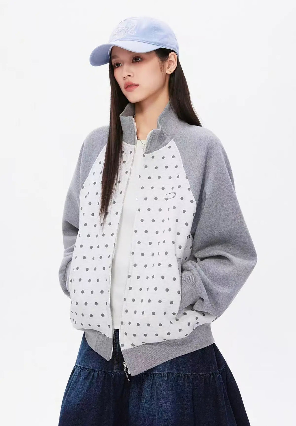 Polka Dot Zip Sweat Jacket OL2217