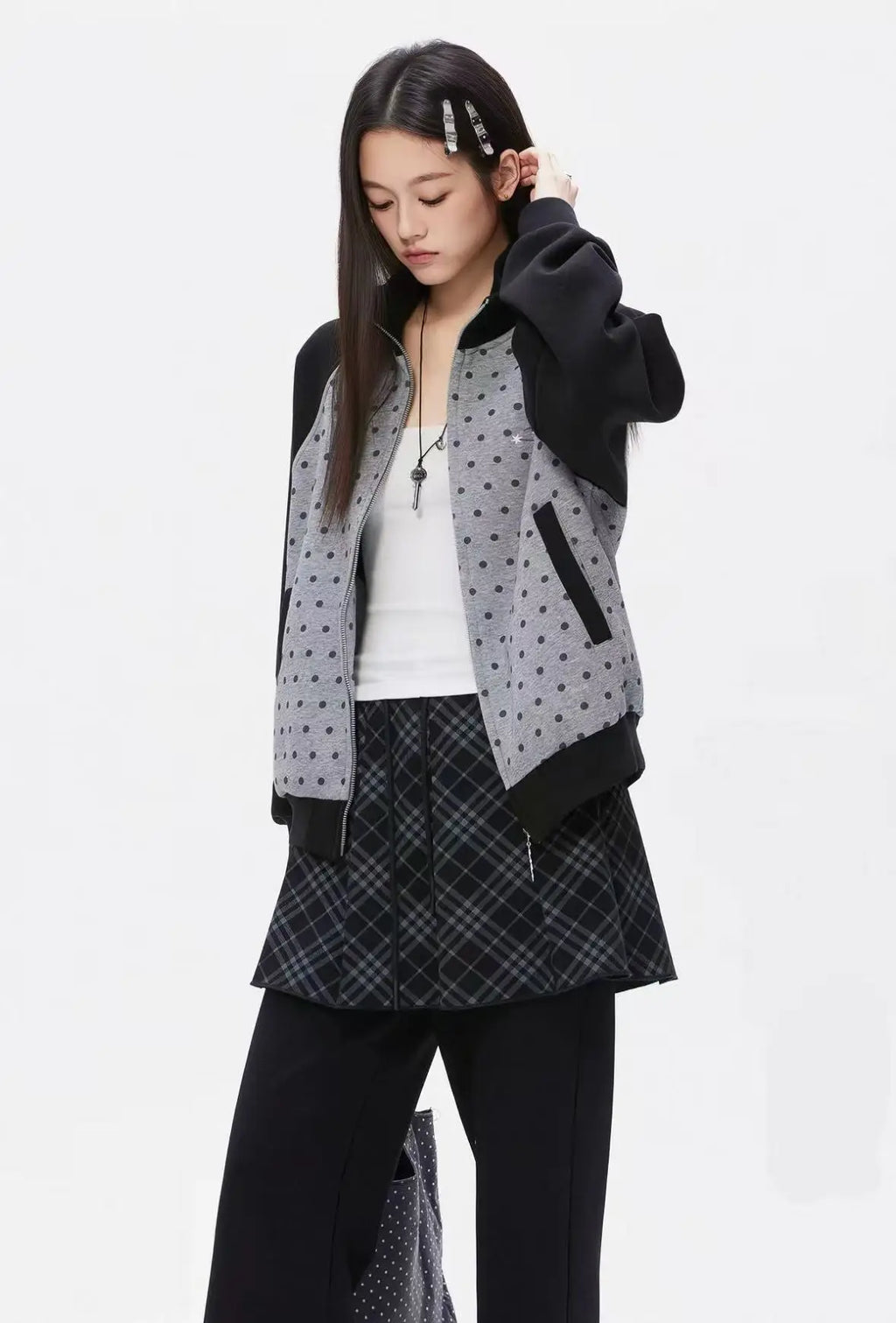 Polka Dot Zip Sweat Jacket OL2217