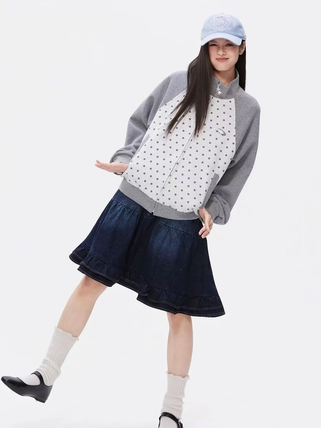 Polka Dot Zip Sweat Jacket OL2217