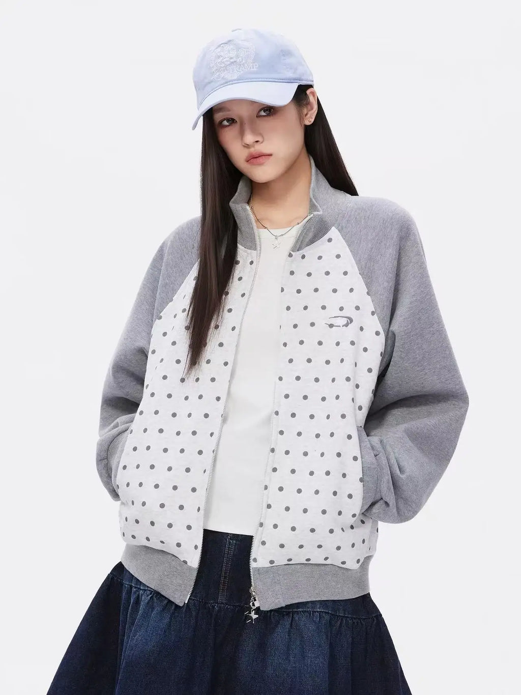Polka Dot Zip Sweat Jacket OL2217