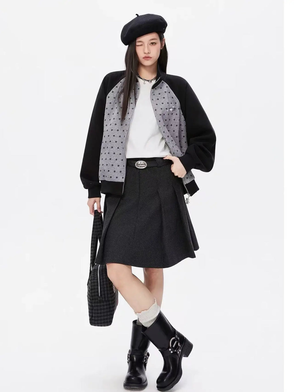 Polka Dot Zip Sweat Jacket OL2217