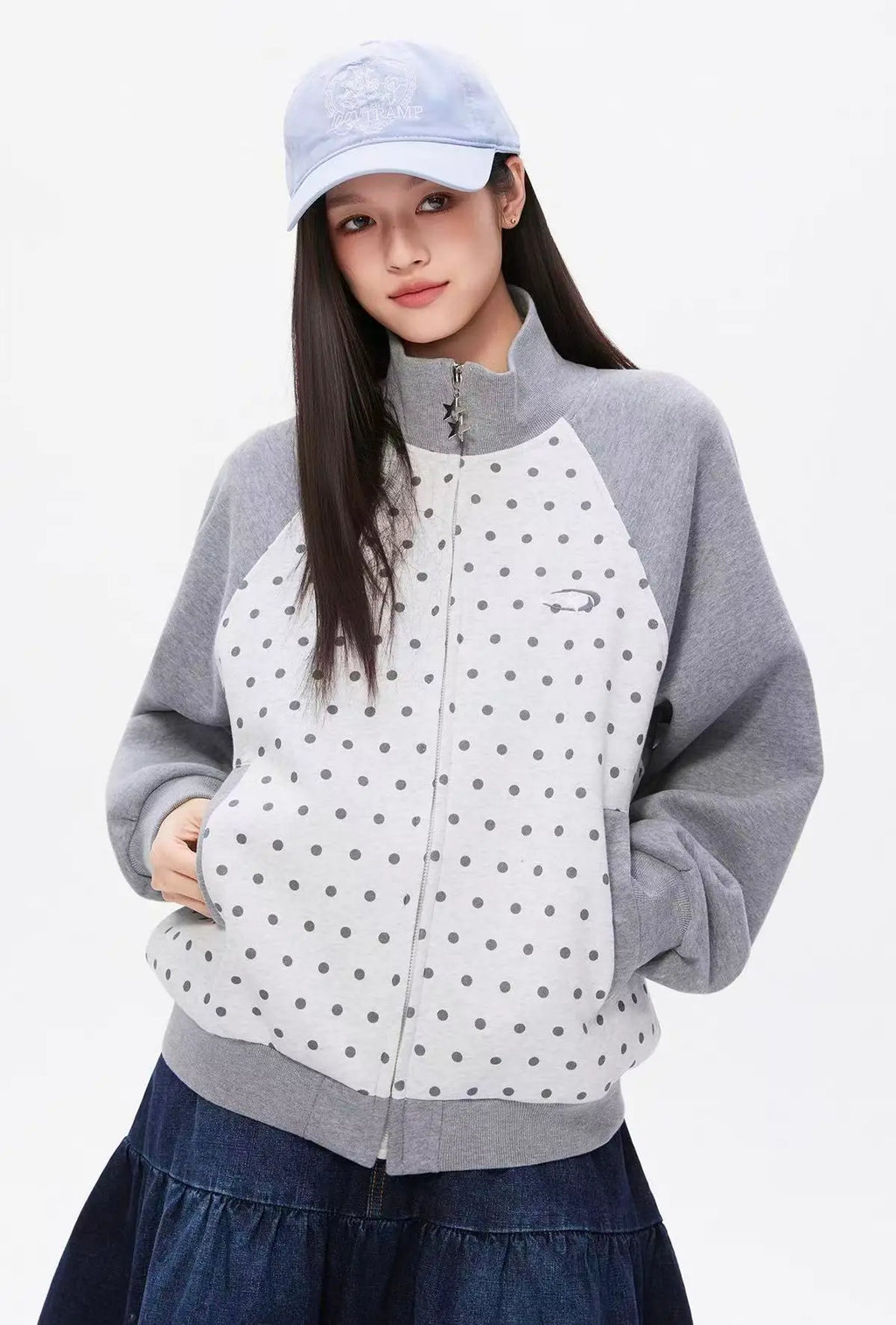 Polka Dot Zip Sweat Jacket OL2217