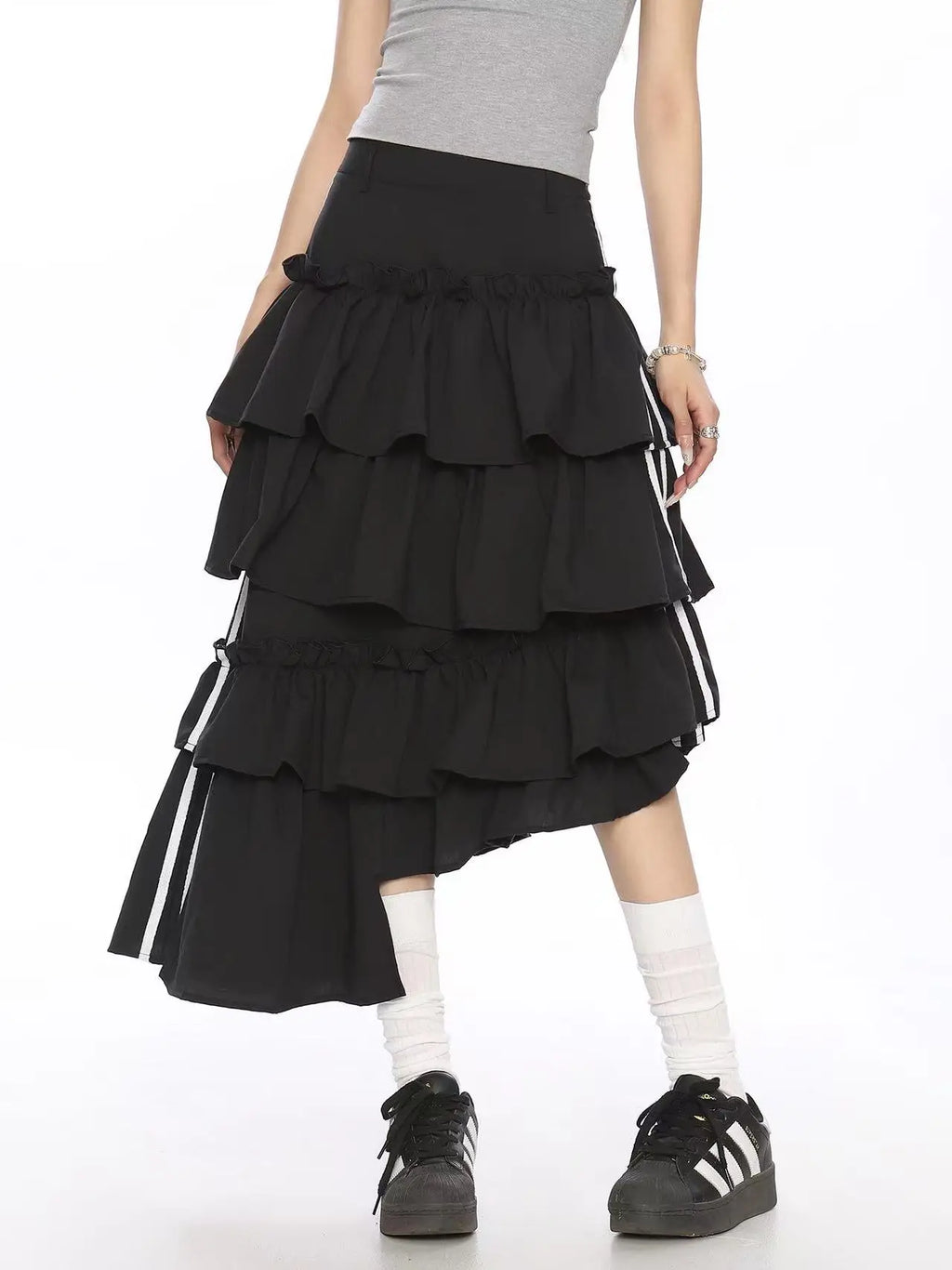 Vintage Stripe Tiered Midi Skirt   oliviroa オリヴィオラ