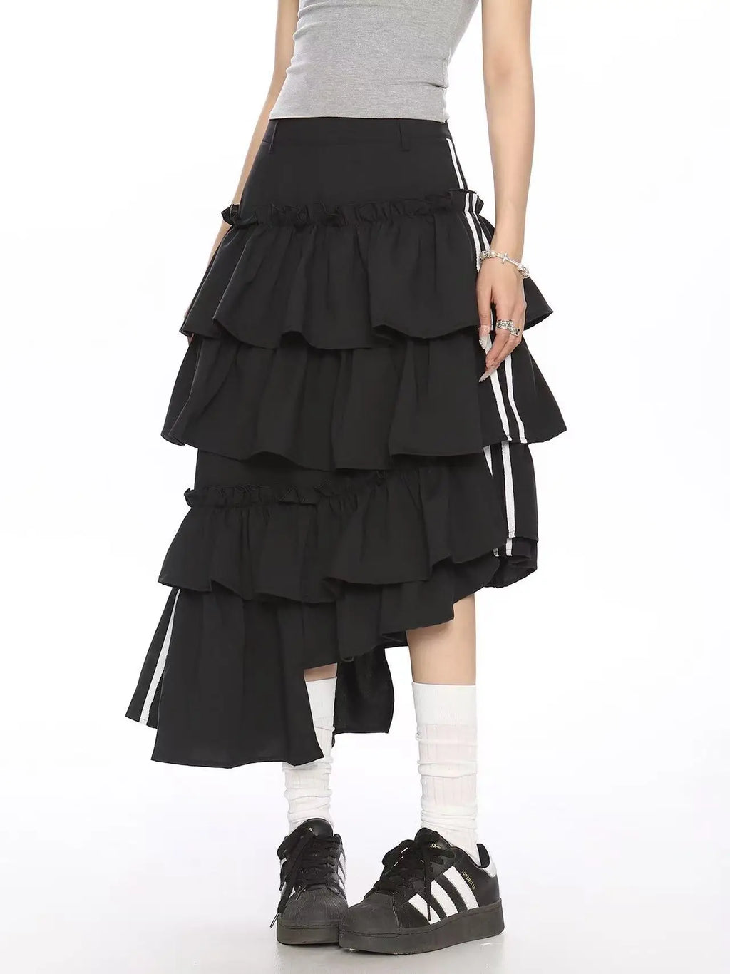 Vintage Stripe Tiered Midi Skirt   oliviroa オリヴィオラ